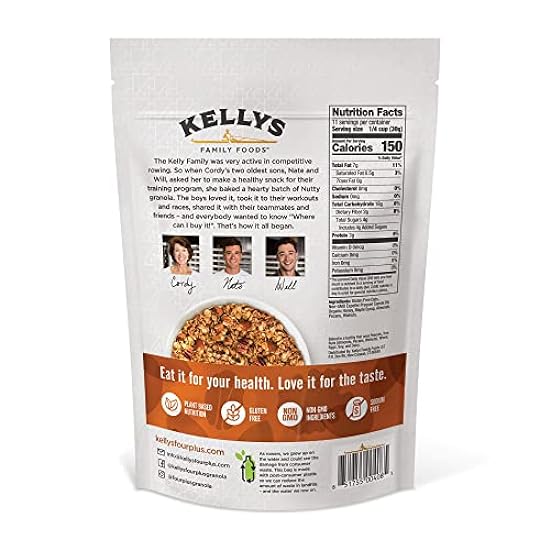 Kelly´s Four Plus Granola (Nutty) Healthy Granola Cereal with Whole Grain Oats, Honey, Maple Syrup - Non-GMO, Low Sugar, Sodium Free and Gluten Free Granola for Yogurt - 12oz (Pack of 4) 584126795